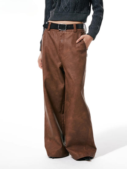 Spring Autumn Brown Long Loose Casual Leather Bottom