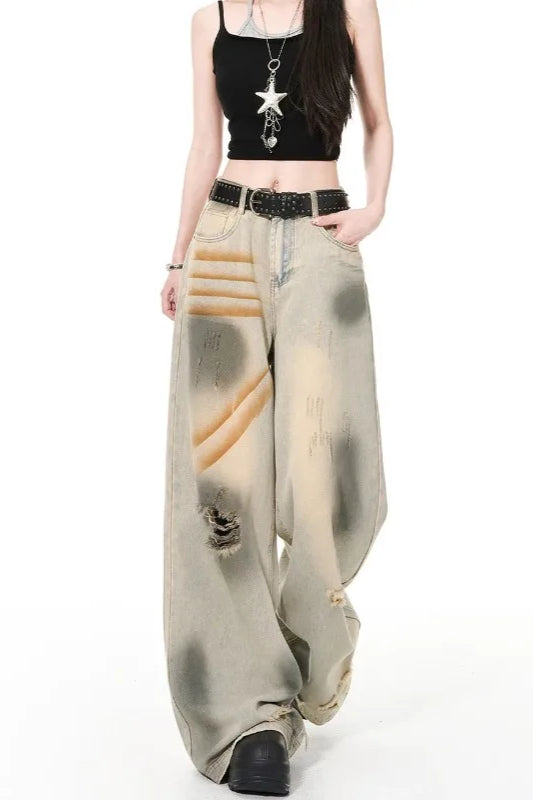 High Waist Distressed Denim Jeans