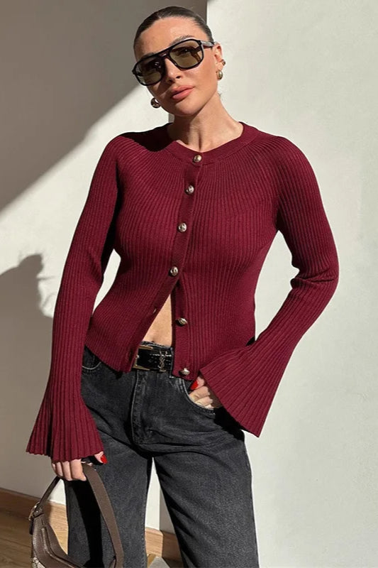 Single Breasted Ribbed Knit Cardigan