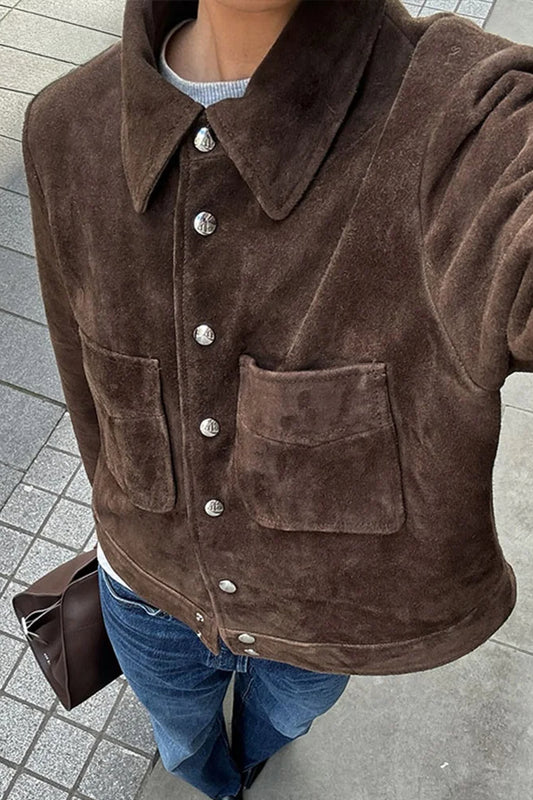 Brown Cropped Casual Jacket