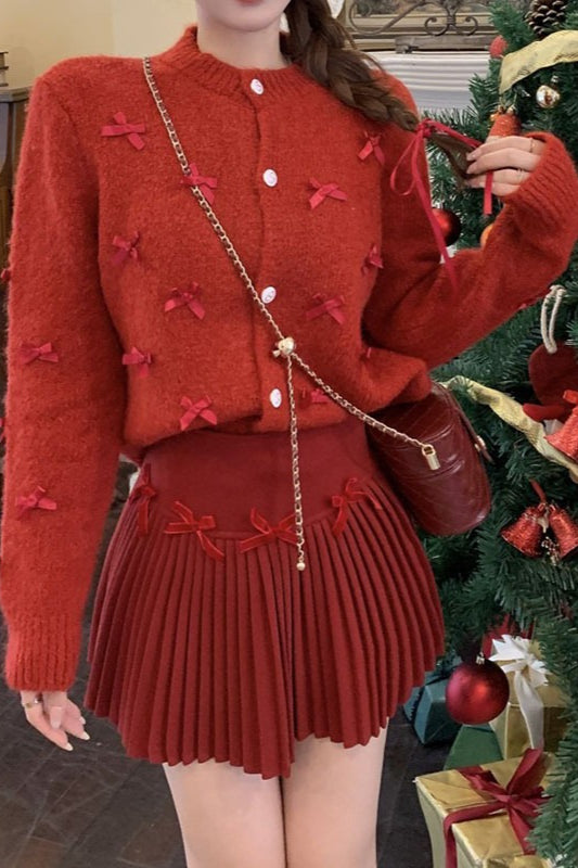 Chunky Bow Short Knit Christmas Cardigan