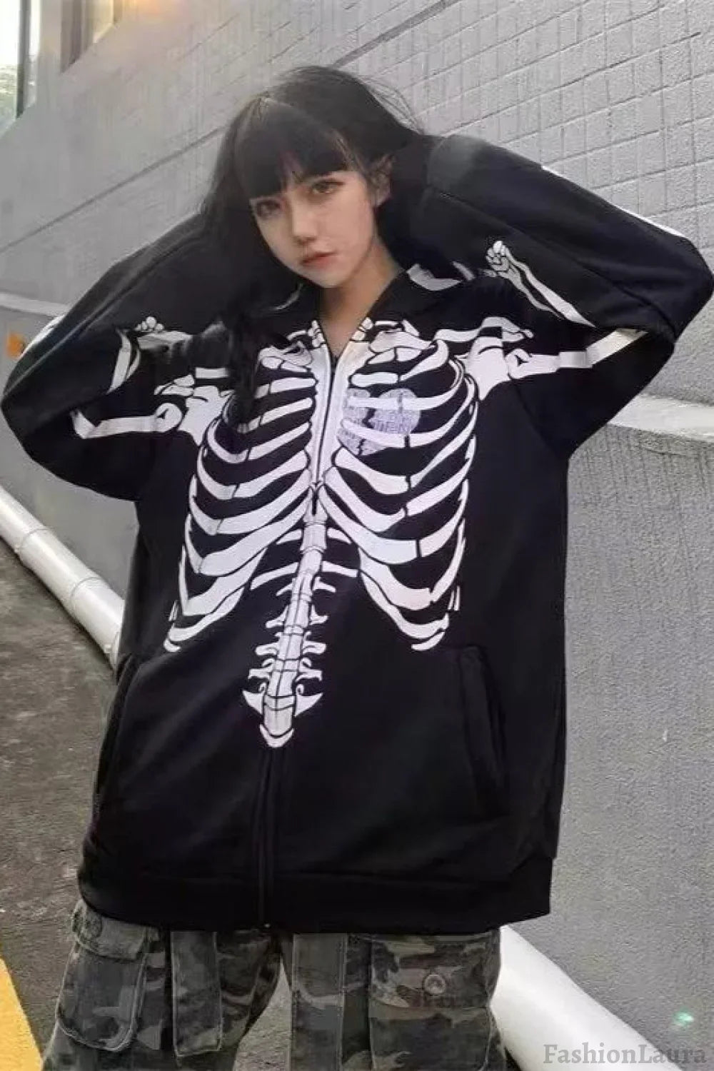 Gothic Skeleton Zipper Hoodie Black / M