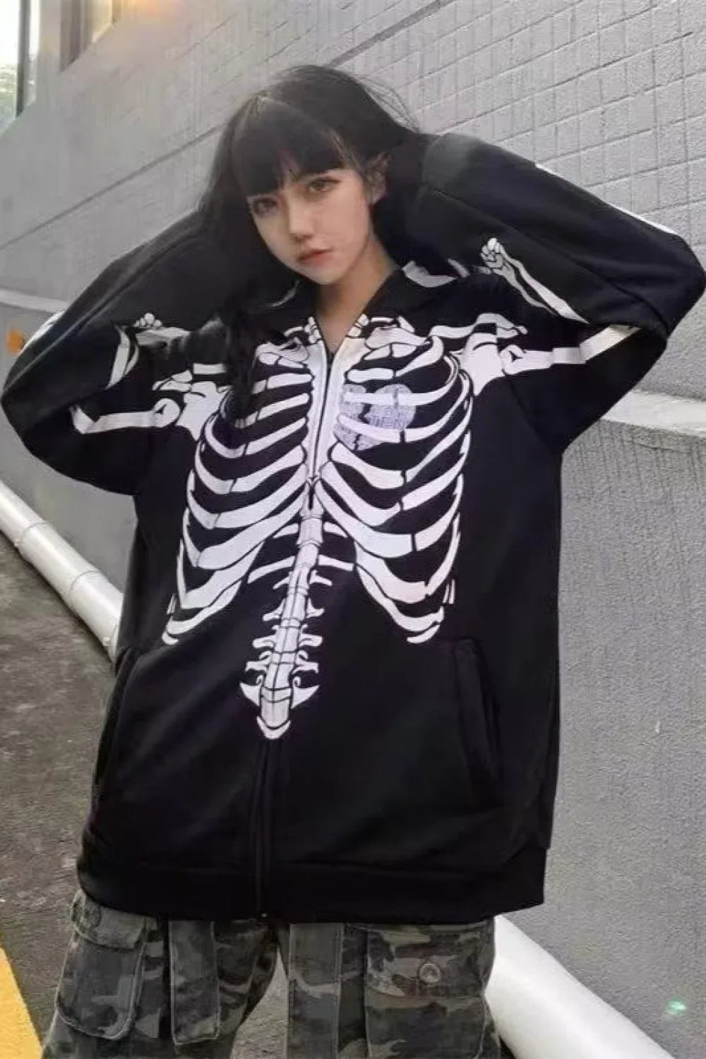 Gothic Skeleton Zipper Hoodie Black / M