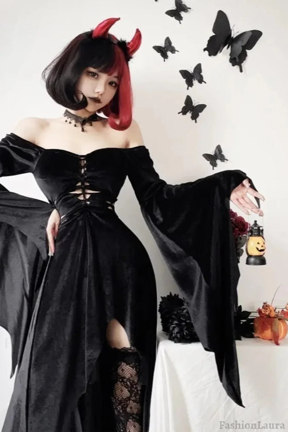 Gothic Vampire Bride Halloween Cosplay Dress Black / S