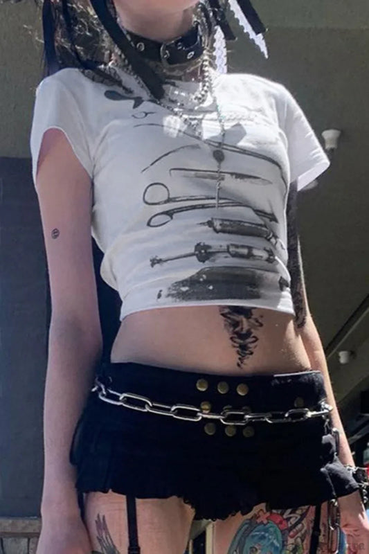 Graphic Cropped Vintage T-Shirt White / S