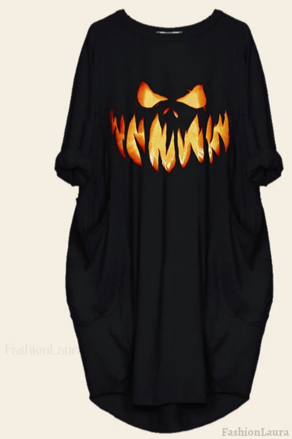 Halloween Casual Pumpkin Print Dress Black / S