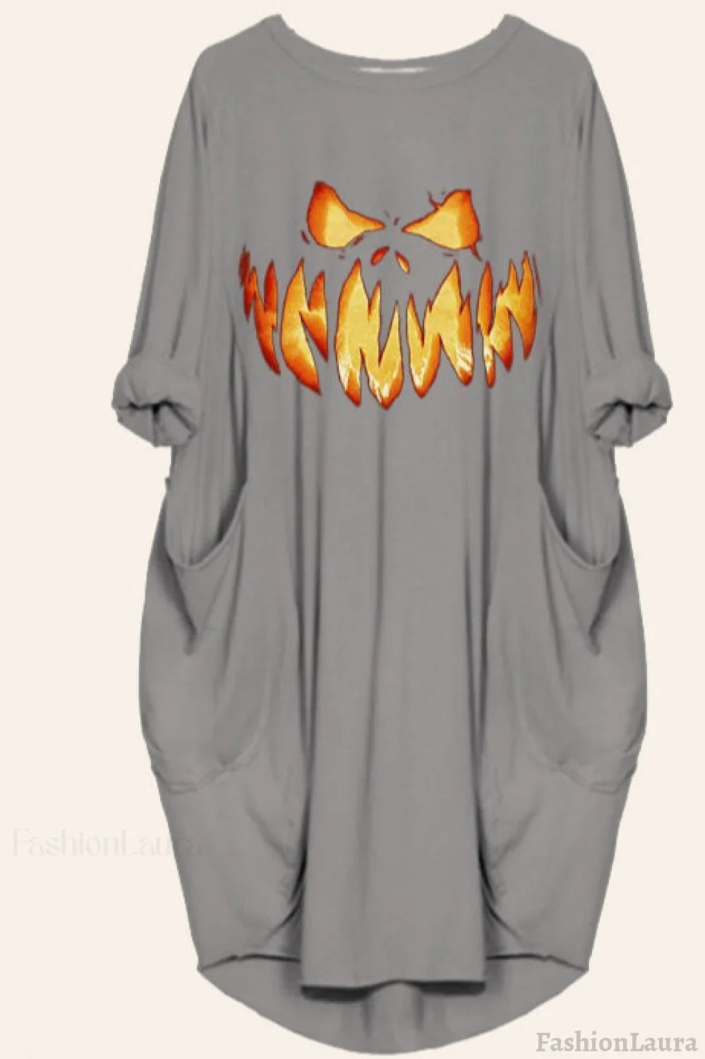Halloween Casual Pumpkin Print Dress Grey / S