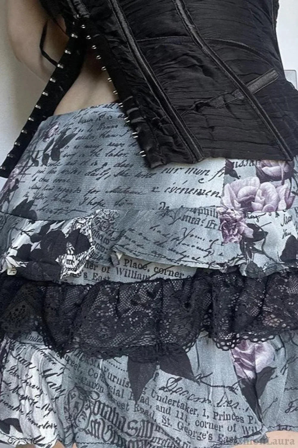 Halloween Gothic Lace Trim Low Waist Ruffled Mini Skirt