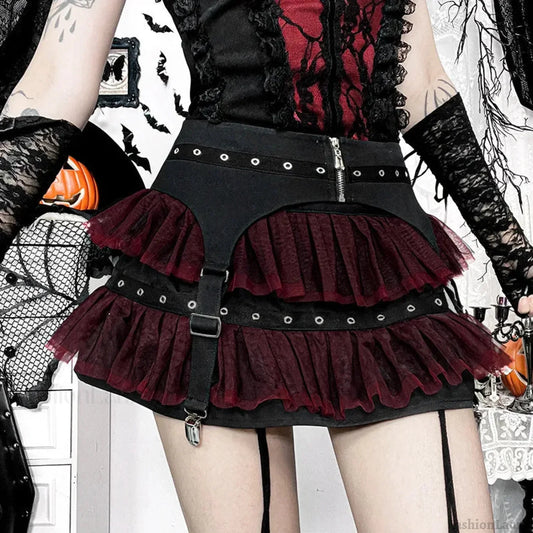 Halloween Gothic Mesh Ballet Mini Skirt Red / S