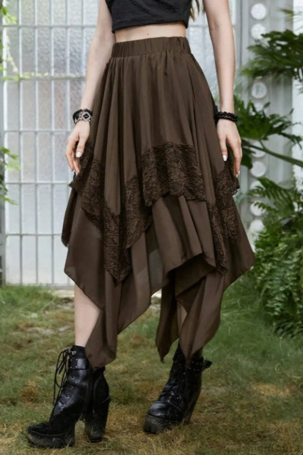Halloween Gothic Punk Lace Skirt Brown / XS