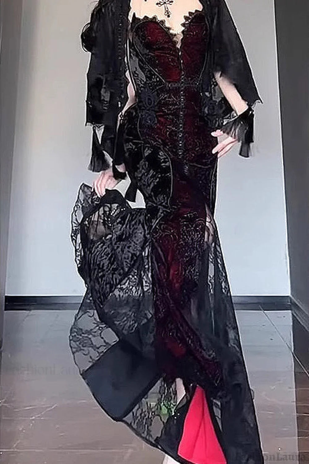 Halloween Gothic Style Dark Shawl Suspenders Tube Top Dress Black / S