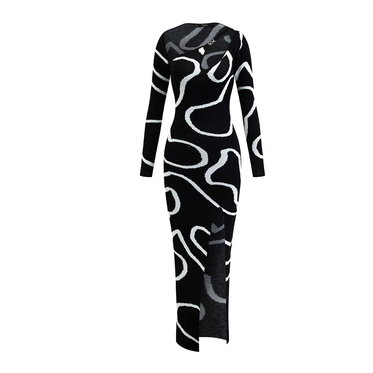 FashionSierra - Fashion Asymmetric Print Shoulder Thigh Slit Slim Vestidos Midi Dress