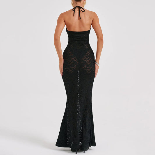 FashionSierra - See Through Backless Black Spaghetti Strap Sleeveless Club Party Long Maxi Dress