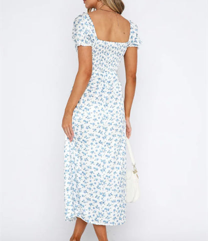 FashionSierra - Women Short Sleeve V Neck Floral Print Slit Streetwear Midi Dress