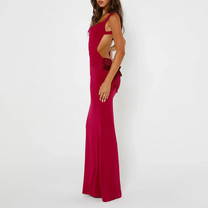 FashionSierra - Women Backless Bodycon Spring Scoop Neck Bow Tie Open Back Party Cocktail Maxi Dress