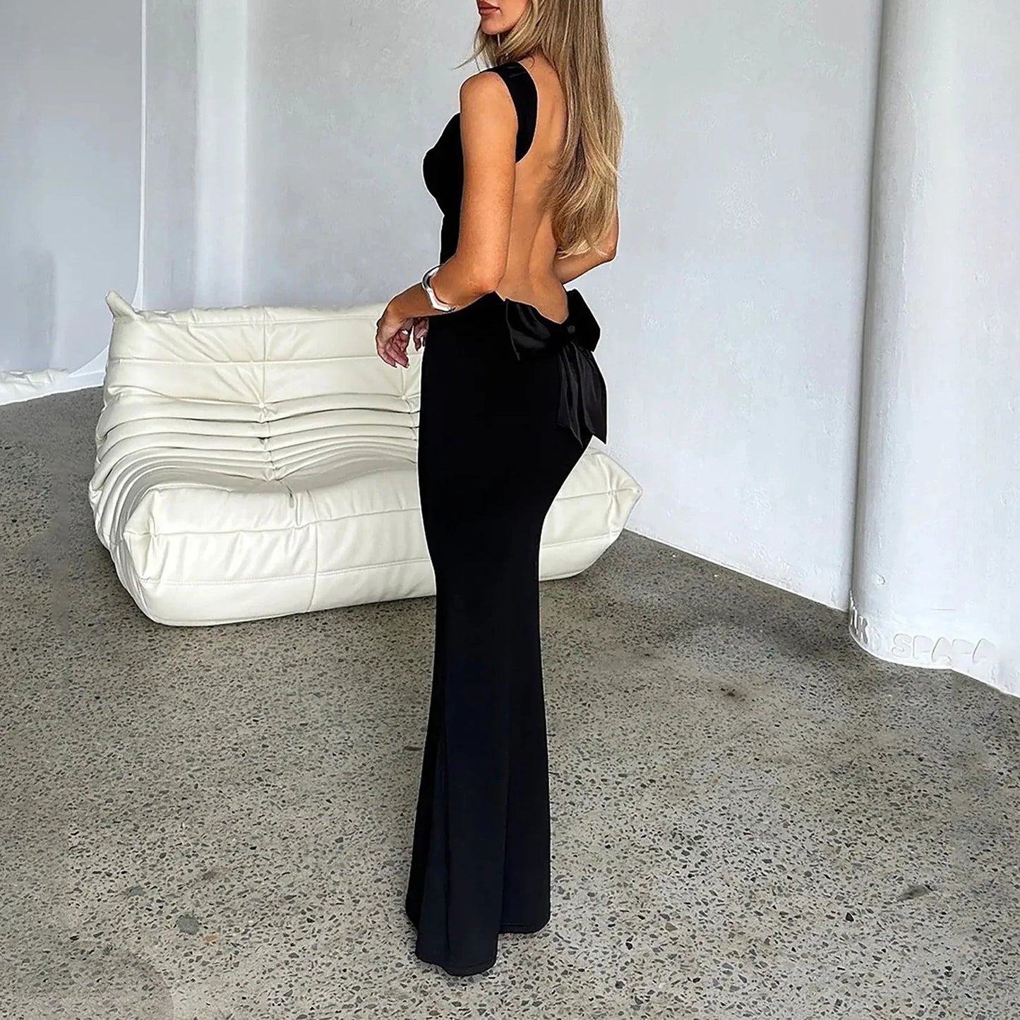 FashionSierra - Women Backless Bodycon Spring Scoop Neck Bow Tie Open Back Party Cocktail Maxi Dress