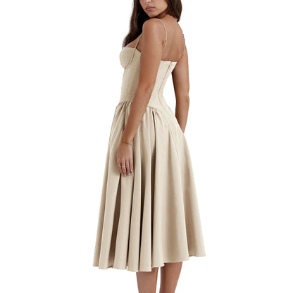 FashionSierra - Women Side Pockets Low-Cut Cami Midi Dress