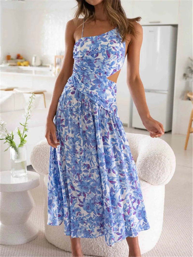 FashionSierra - Women Summer Floral Print Spaghetti Strap Cross Tie-Up Backless Slit Maxi Dress