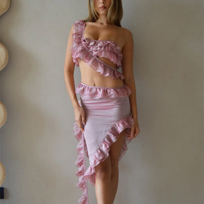 FashionSierra - Women's Ruffle Trim Cutout Mesh See Through Short Beach Sundress Midi Dress