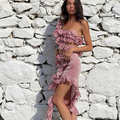 FashionSierra - Women's Ruffle Trim Cutout Mesh See Through Short Beach Sundress Midi Dress