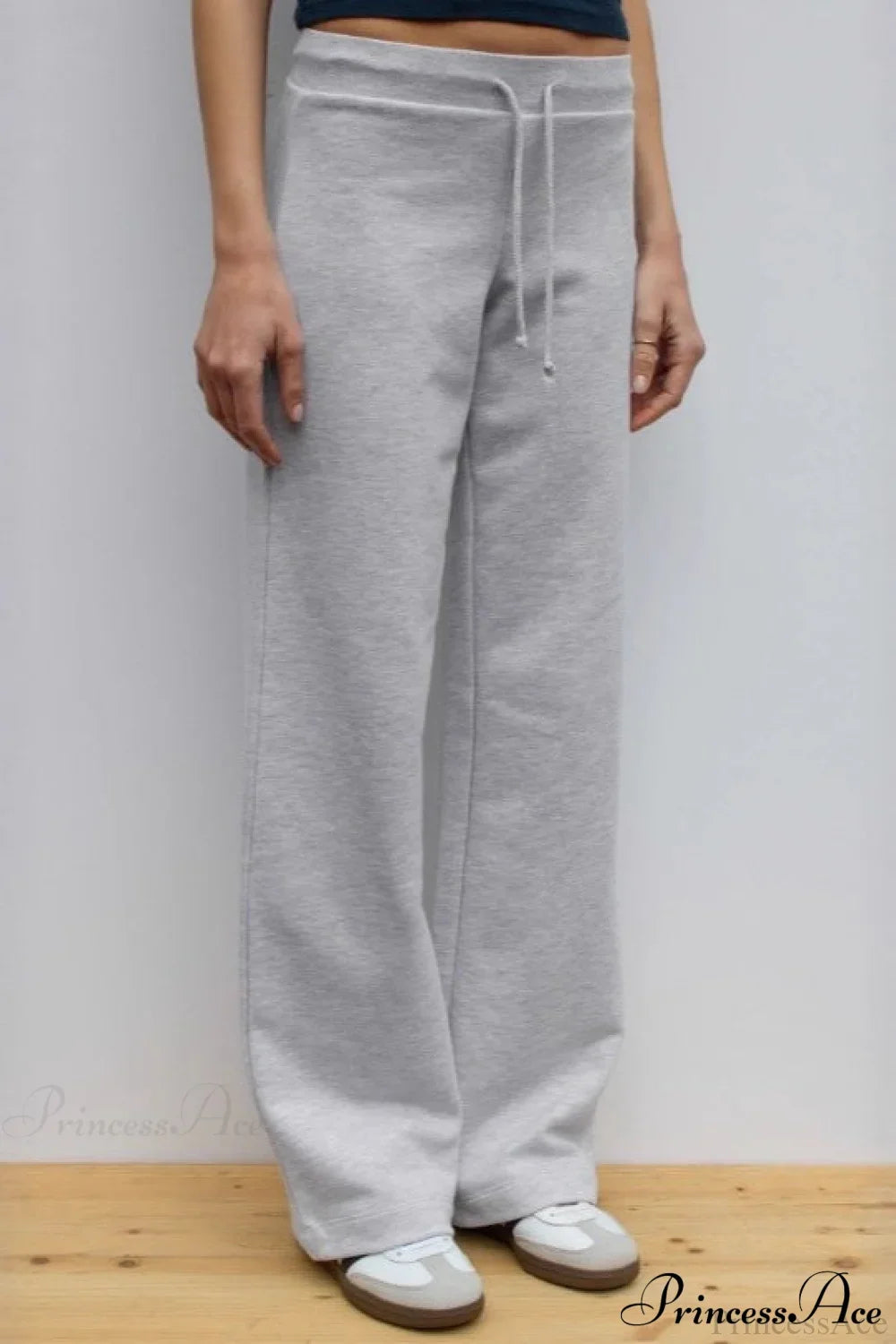 Letter Print Y2K Elastic Waist Draped Pants Grey / S