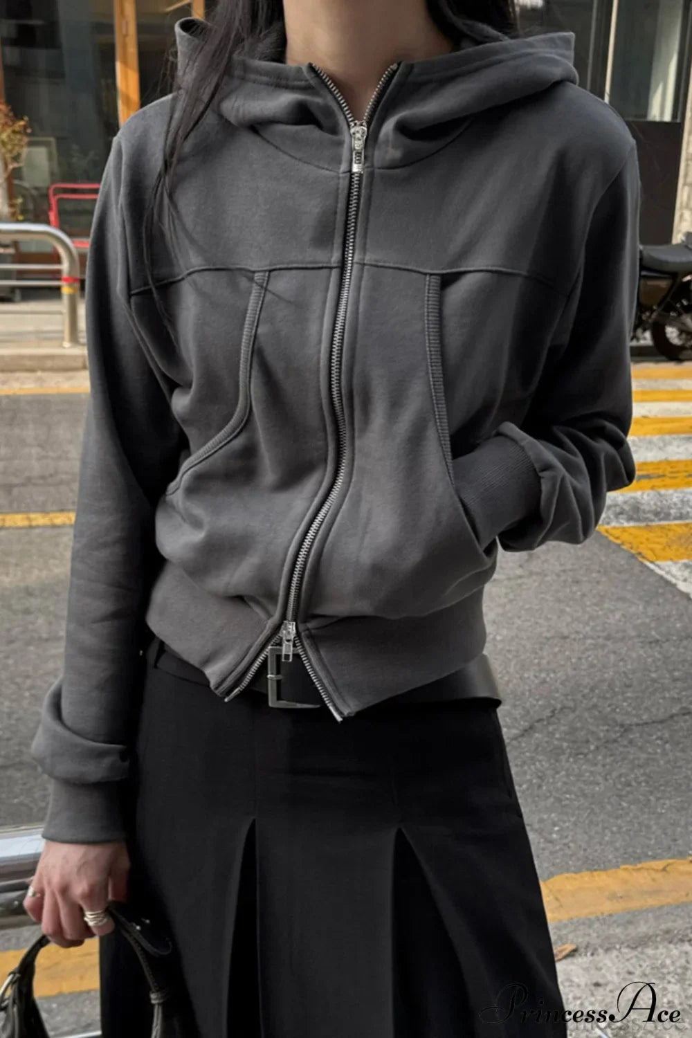Minimalist Athleisure Slim Fit Zip-Up Hoodie Grey / S