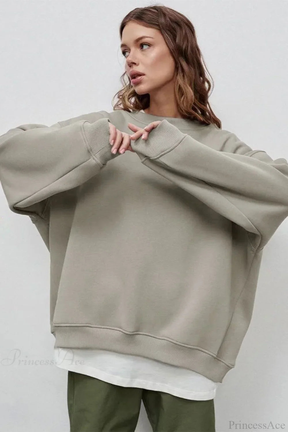Minimalist Solid Crew Neck Oversize Sweatshirts Grey / S