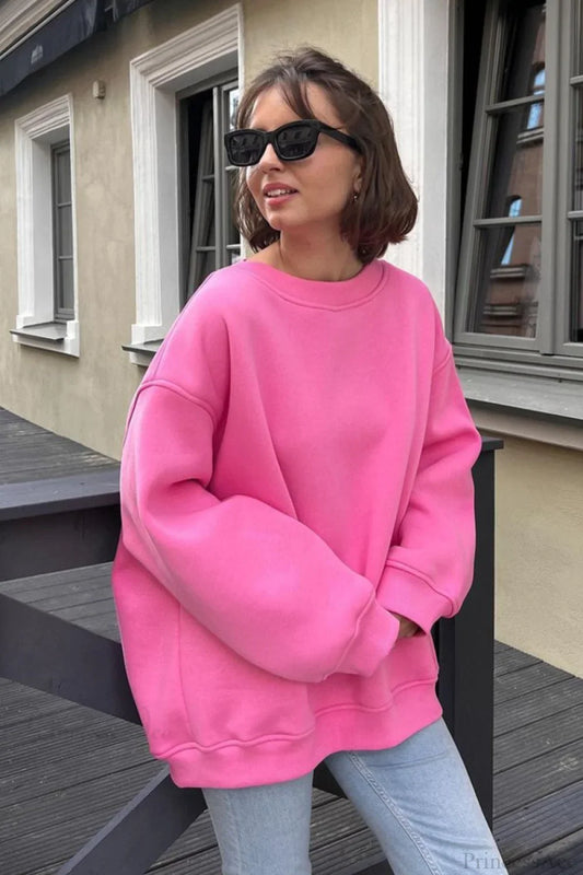 Minimalist Solid Crew Neck Oversize Sweatshirts Pink / S