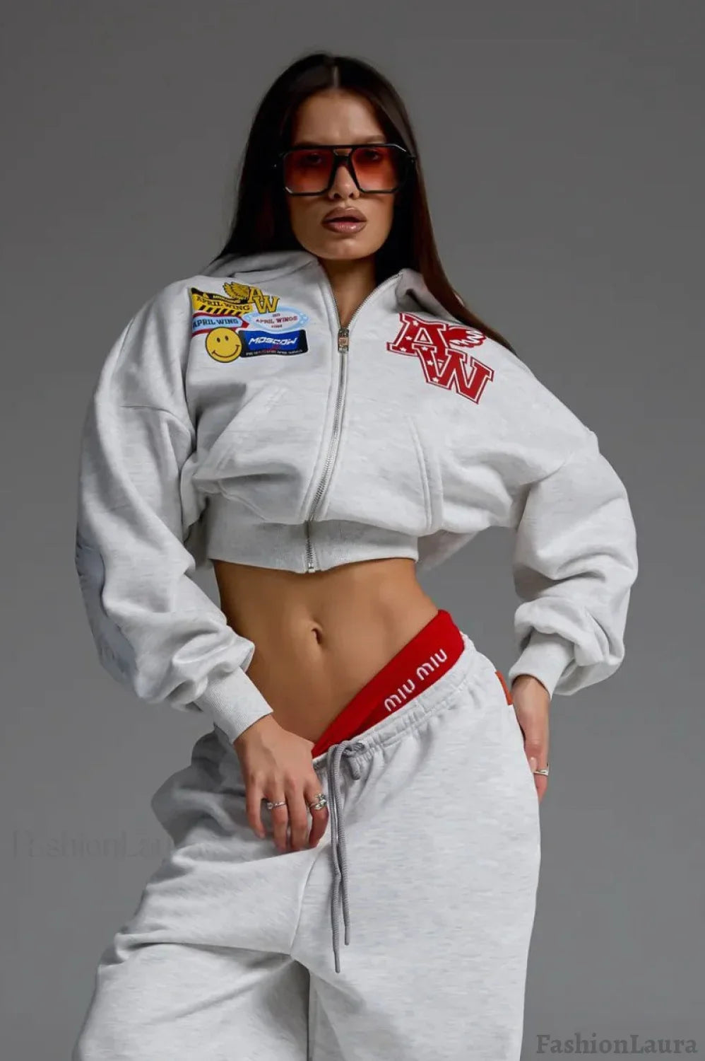 Motorcycle Print Zip-Up Hoodie Grey / S