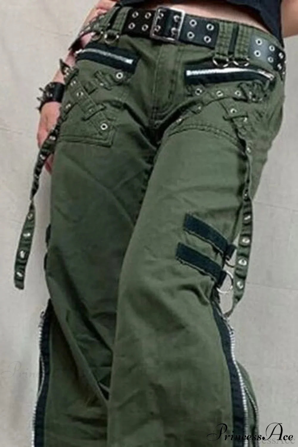 Punk Flared Low Waist Zipper Split Cargo Pants