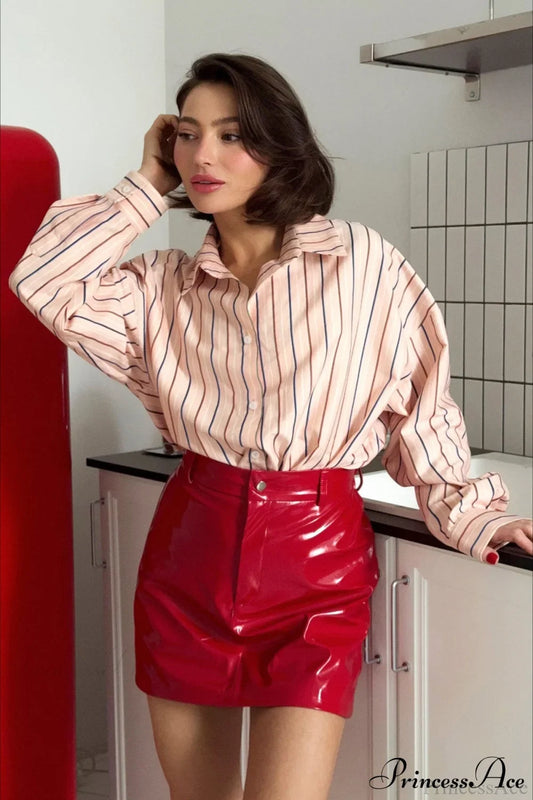 Red Faux Leather Mini Pencil Skirt Red / S