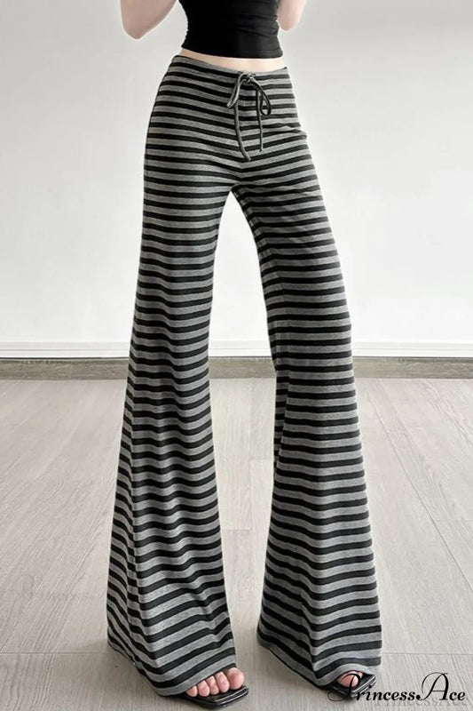 Retro Striped Bootcut Knit Pants Grey / S