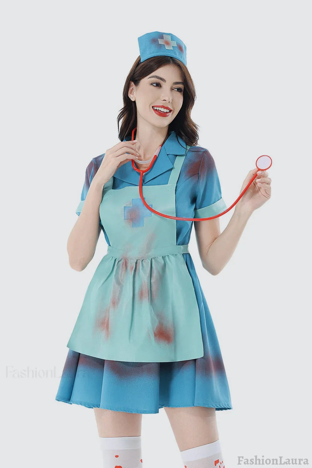 Sexy Bloody Nurse Halloween Dress Blue / S