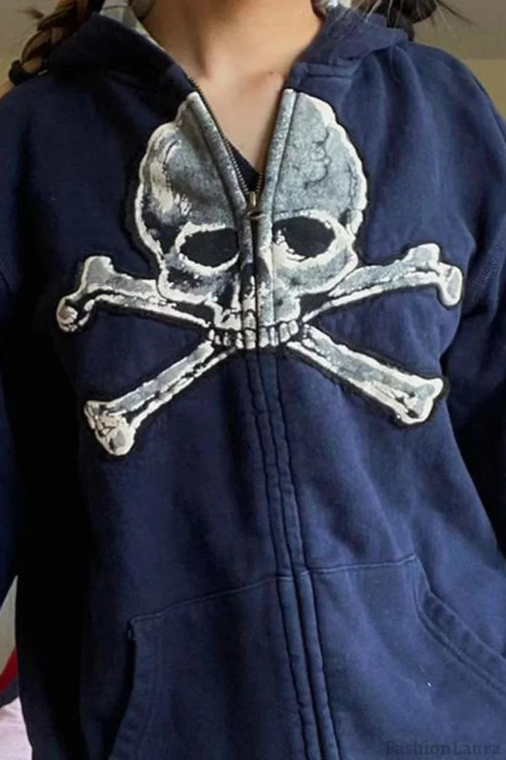 Skull Print Zip Up Hoodie