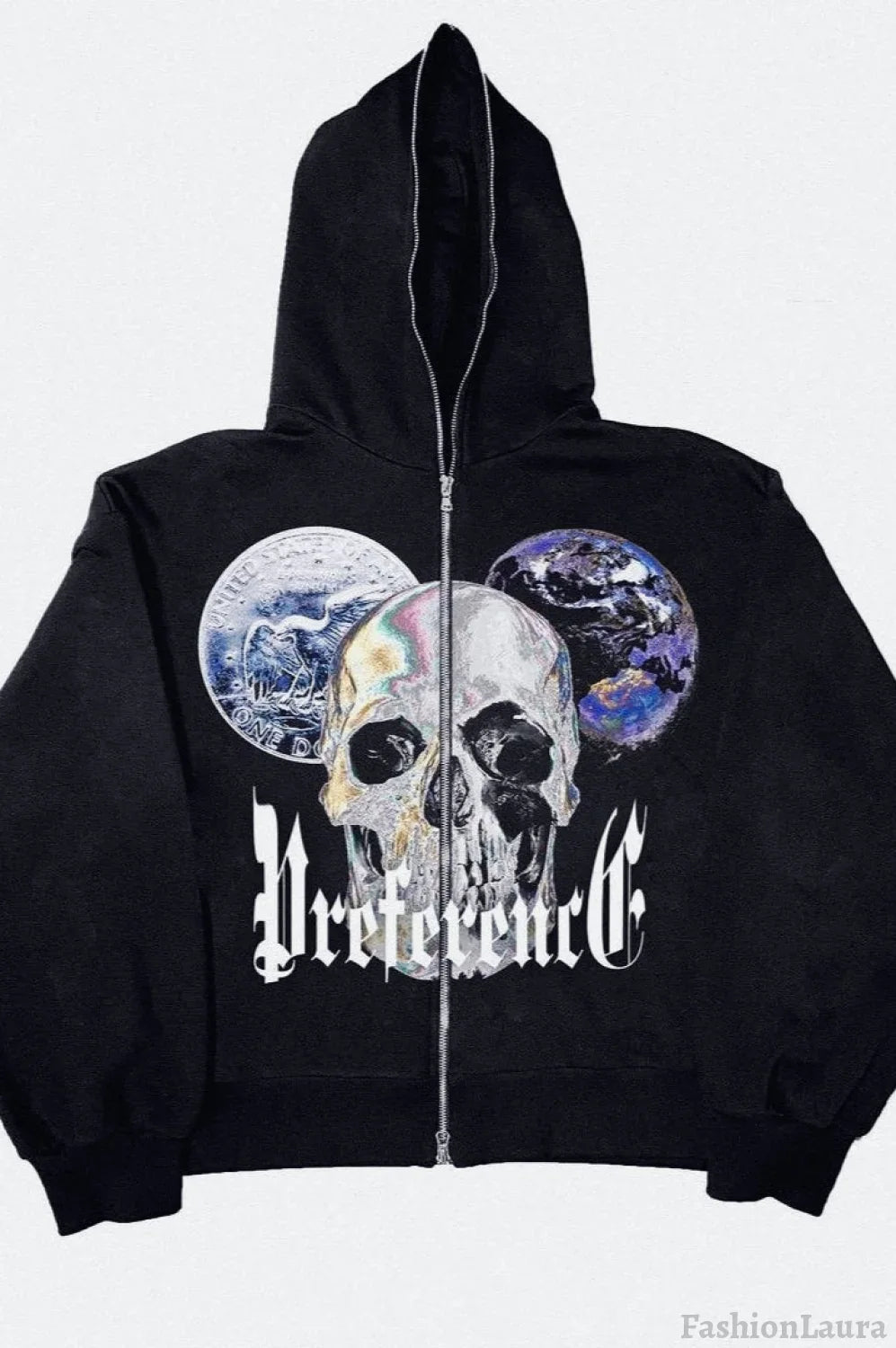 Skull Print Zipper Hoodie