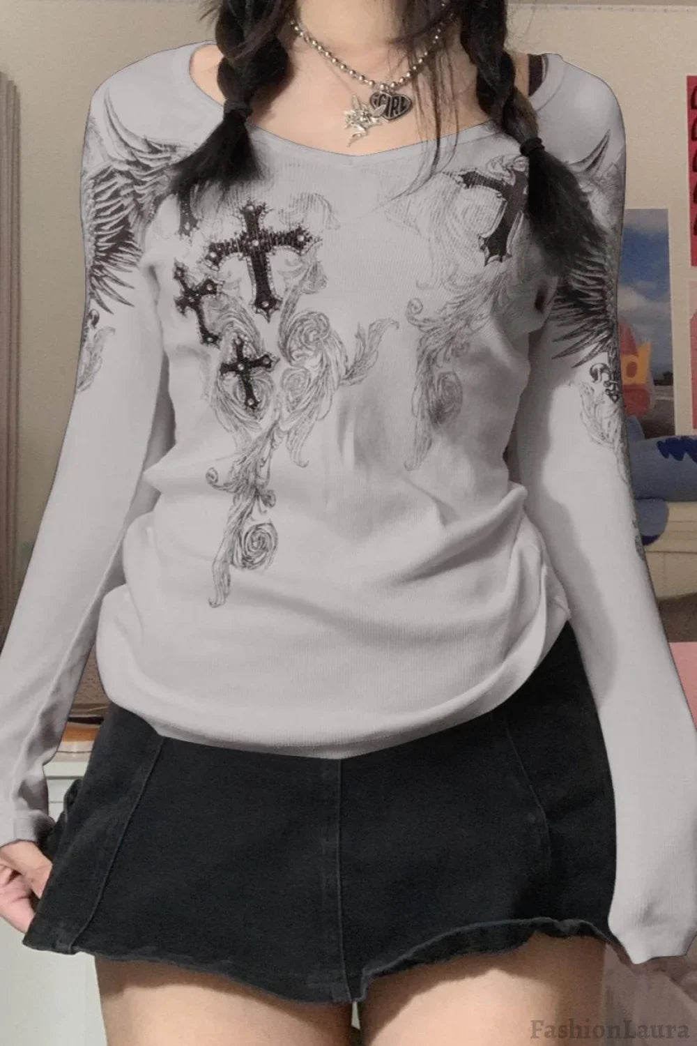 Slim Fit Printed Round Neck T-Shirt Grey / S