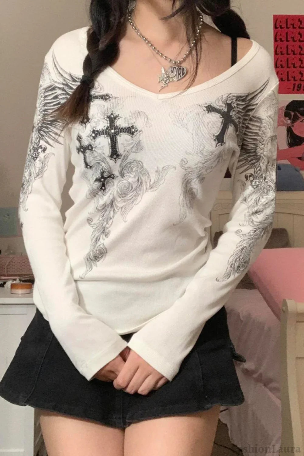 Slim Fit Printed Round Neck T-Shirt White / S