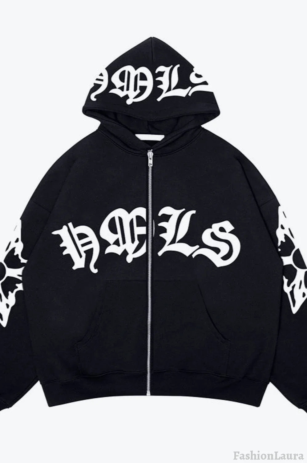Street Style Zipper Pullover Hoodie Black / S