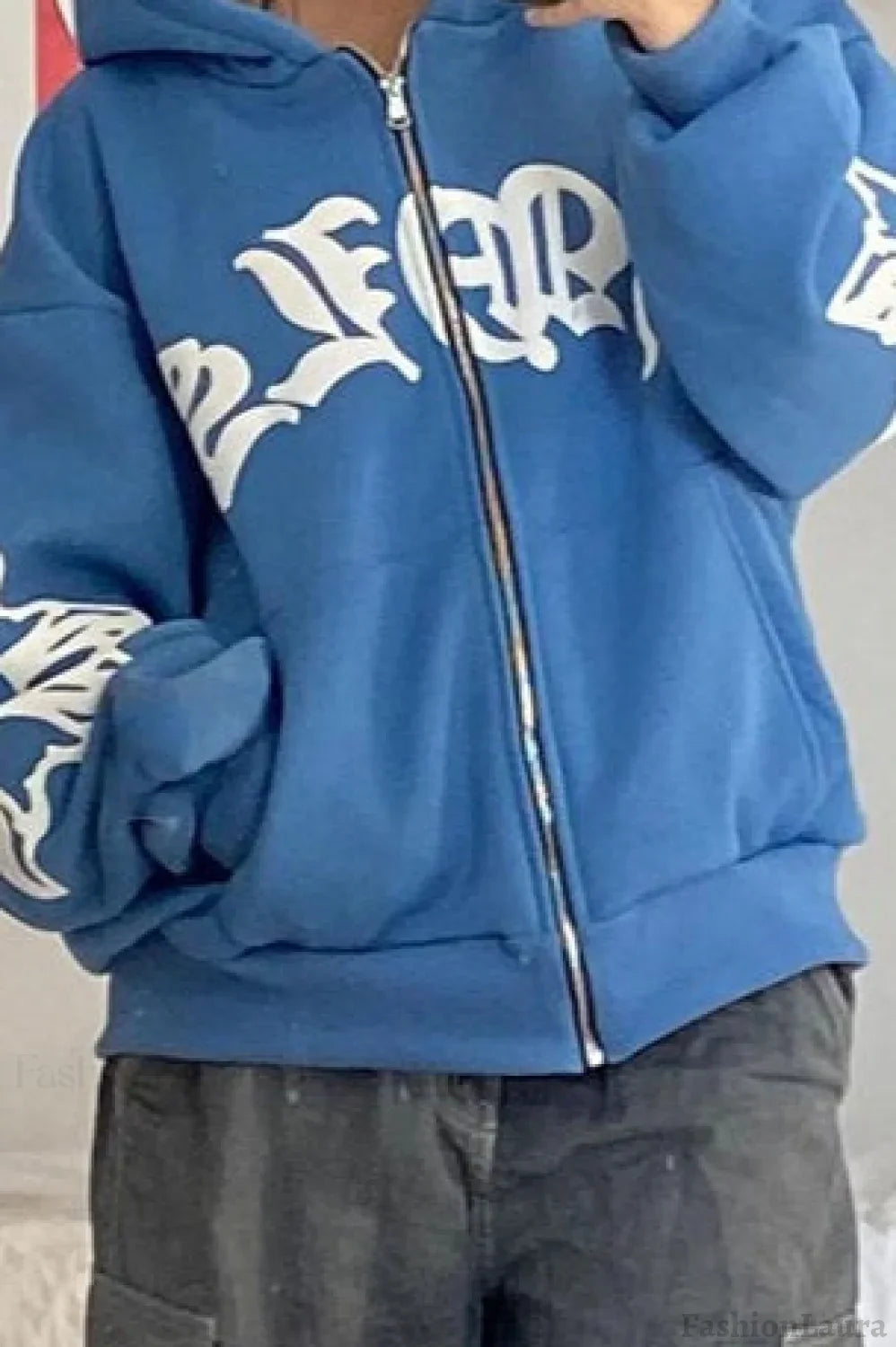 Street Style Zipper Pullover Hoodie Blue / S