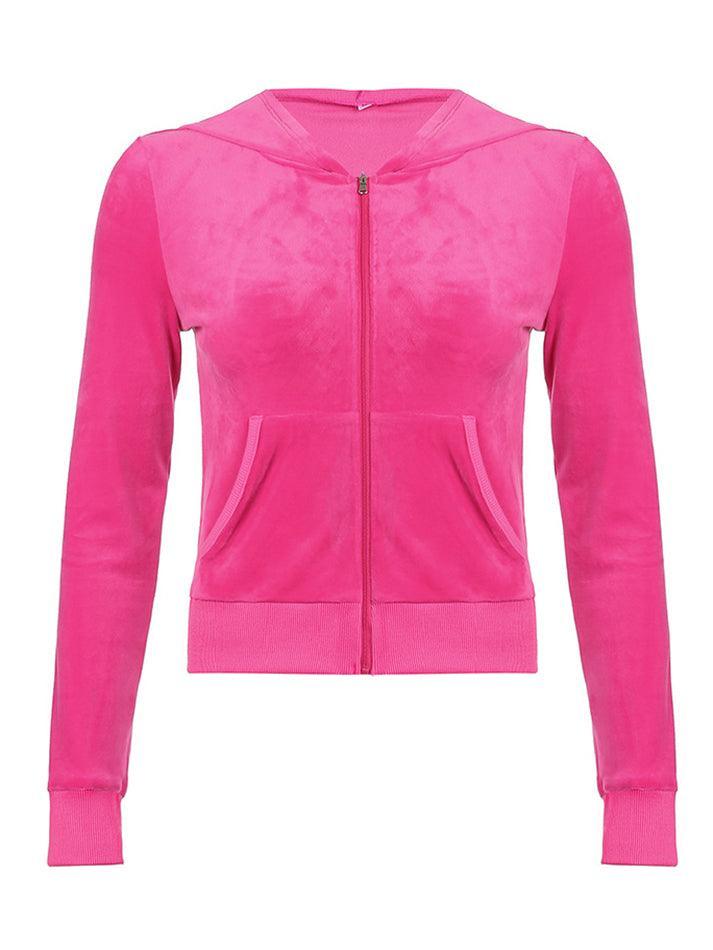 Velvet Zip Up Hoodie Sweatshirts & Hoodies L