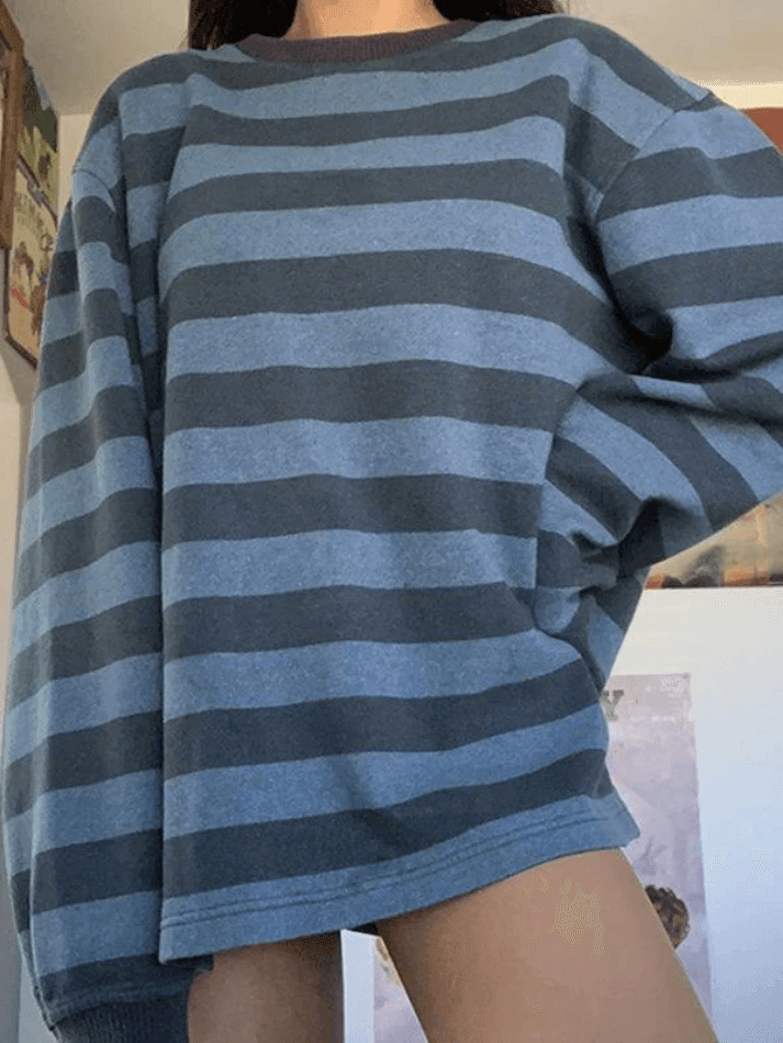 Vintage Striped Pullover Sweatshirt Sweatshirts & Hoodies L