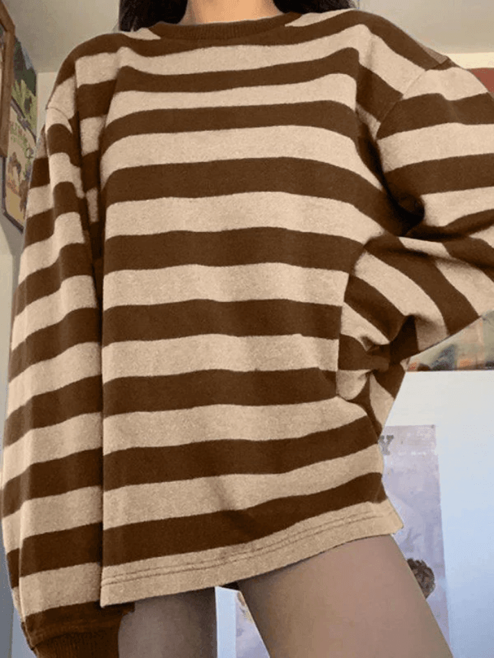 Vintage Striped Pullover Sweatshirt Sweatshirts & Hoodies L