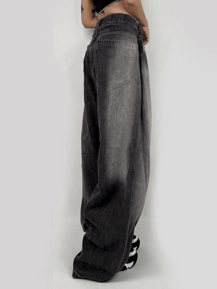 Washed Contrast Waist Pleated Relaxed Leg Boyfriend Jeans Jeans