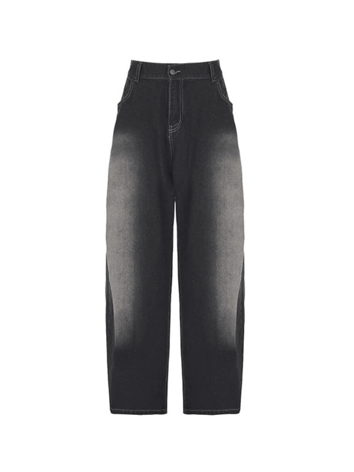 Washed Contrast Waist Pleated Relaxed Leg Boyfriend Jeans Jeans