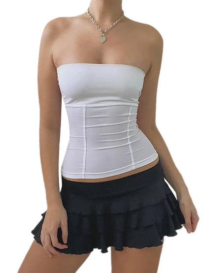 FashionSierra - Y2K Strapless Corset Summer Off Shoulder Sleeveless Sexy Bustier Crop Tops