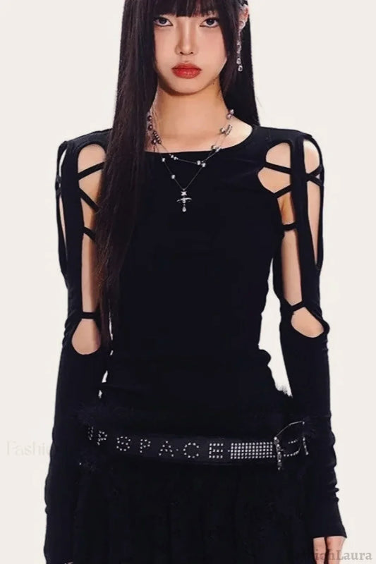 Y2K Gothic Print T-Shirt Black / S