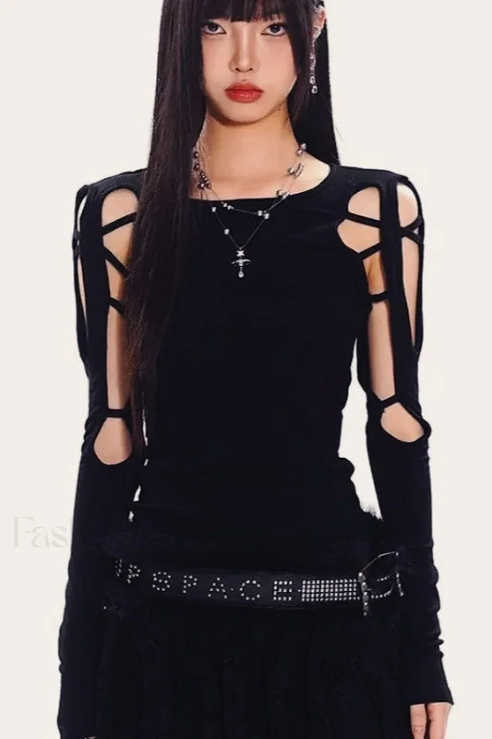 Y2K Gothic Print T-Shirt Black / S