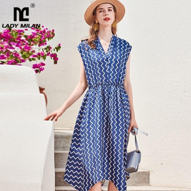 Sexy V Neck Ruched Printed Lace Up Waist Fashion Casual Summer Dresses