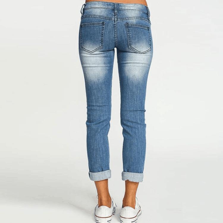 Women's Mid Rise Light Wash Knee Ripped Cropped Jeans