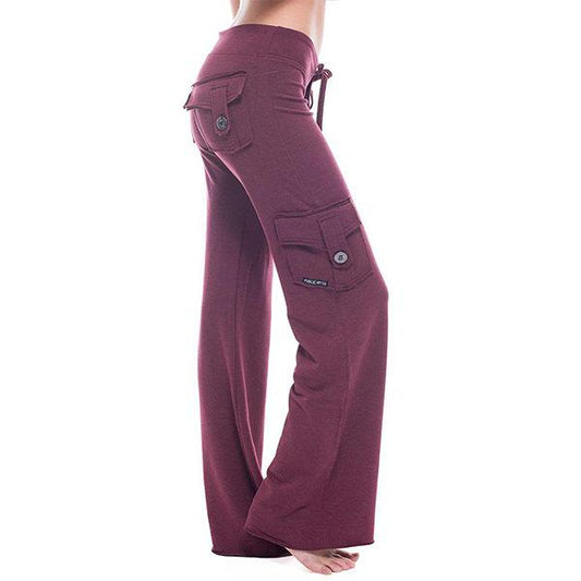 Women's mid rise elestic waist cargo yoga pants with pockets